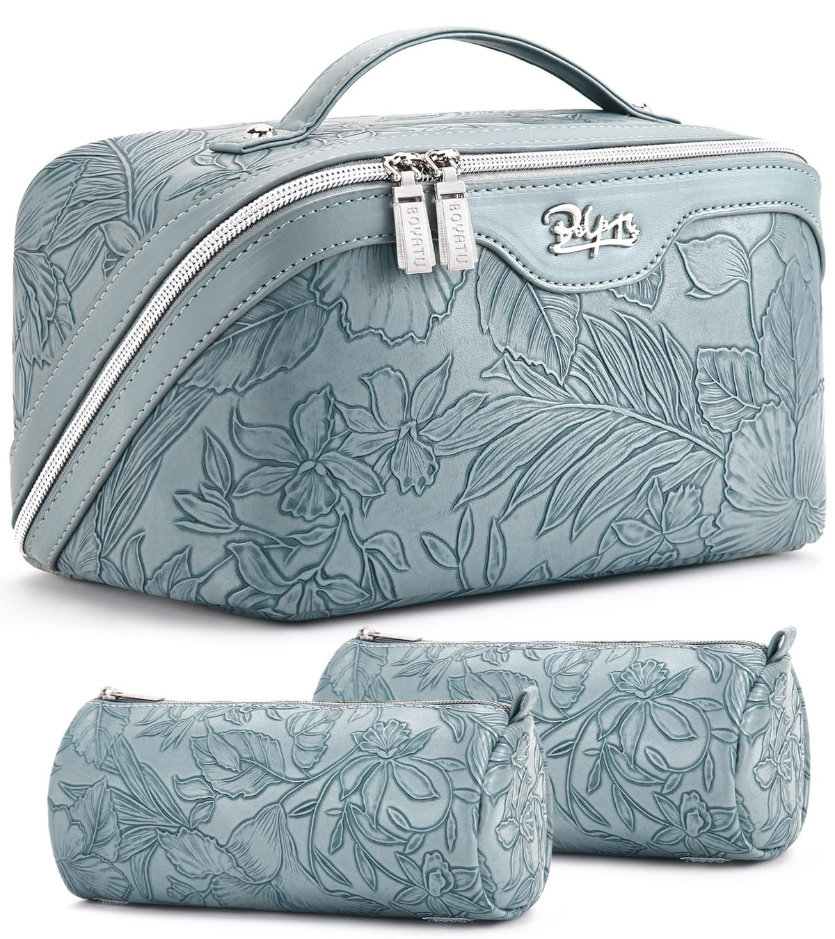 Large Capacity Travel Makeup Bag Set - Waterproof Vegan Leather Cosmetic Organizer with Handle