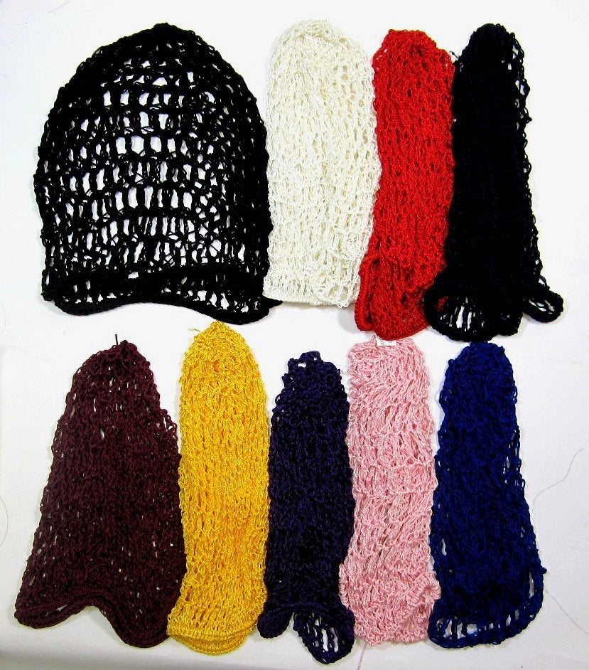 LOT OF 2 OR 12 HATS-- CROCHET SOFT RAYON HAT SNOOD HAIR NET ONE SIZE