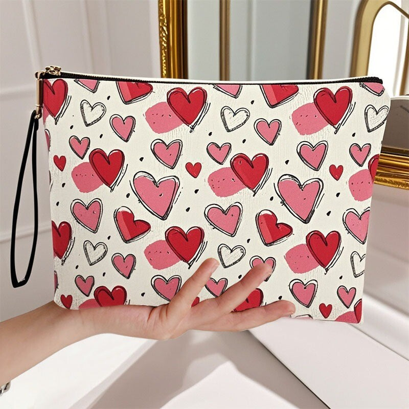 Pink Heart Makeup Bag Cosmetic Organizer Travel Toiletry Pouch Gift