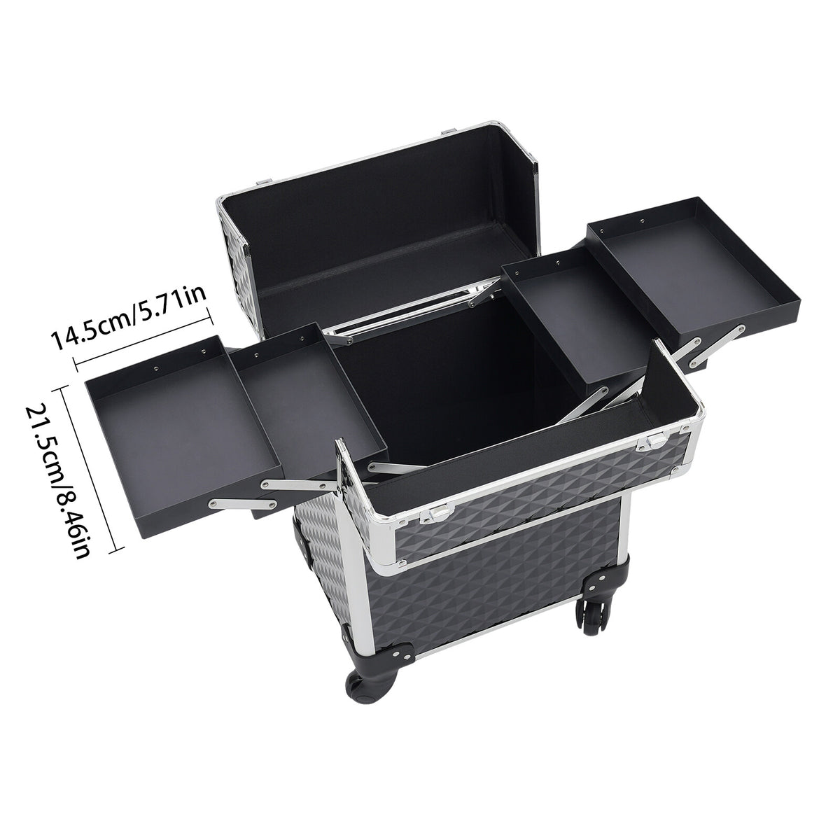 Rolling Aluminum Makeup Train Case with Lock & Large Capacity