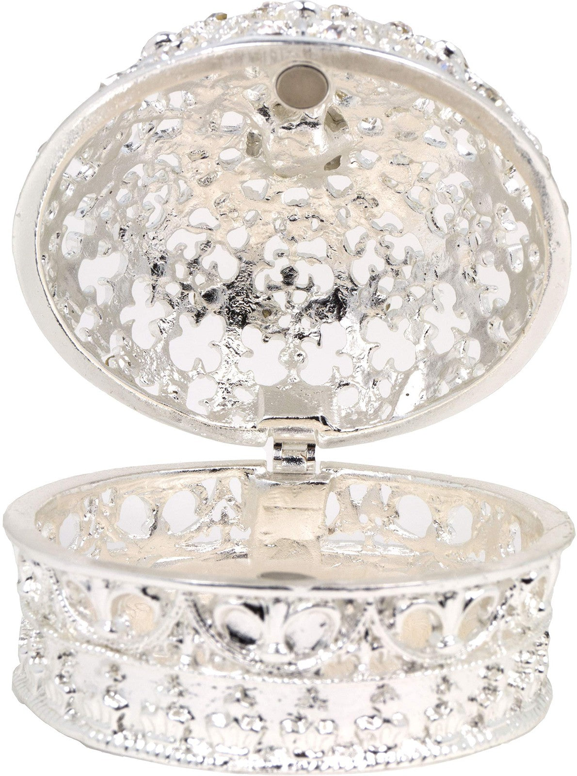 Silver Rhinestone Crown Jewelry Box with Pearl Design - Elegant Gift Storage