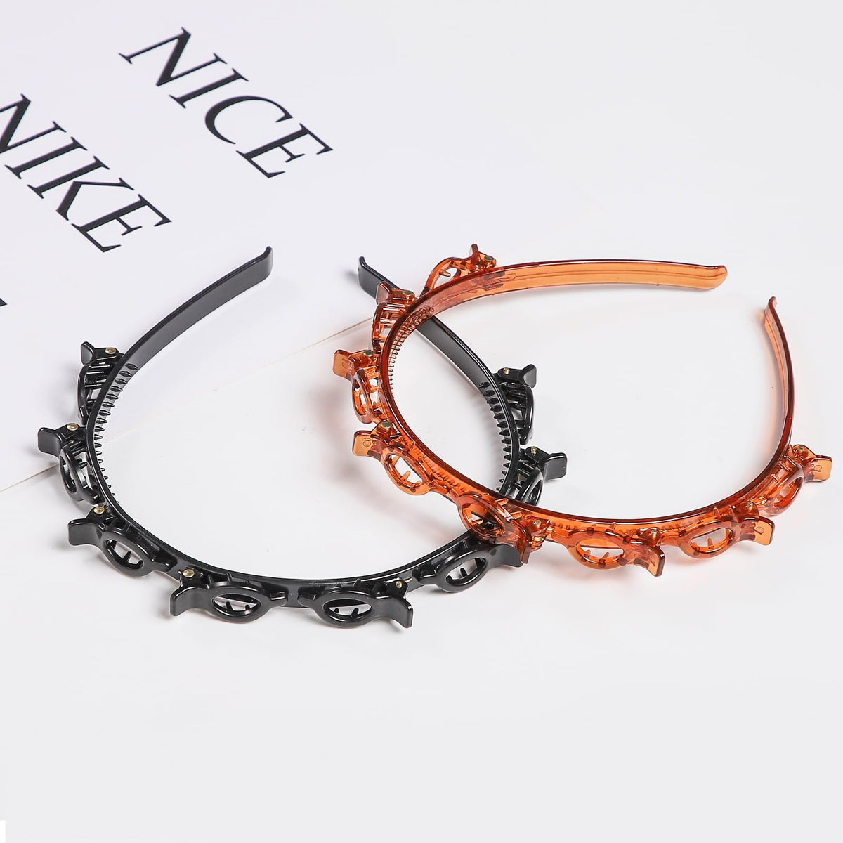 Headband with Clips,2Pcs 2 Count (Pack of 1), ['Black', 'Brown']