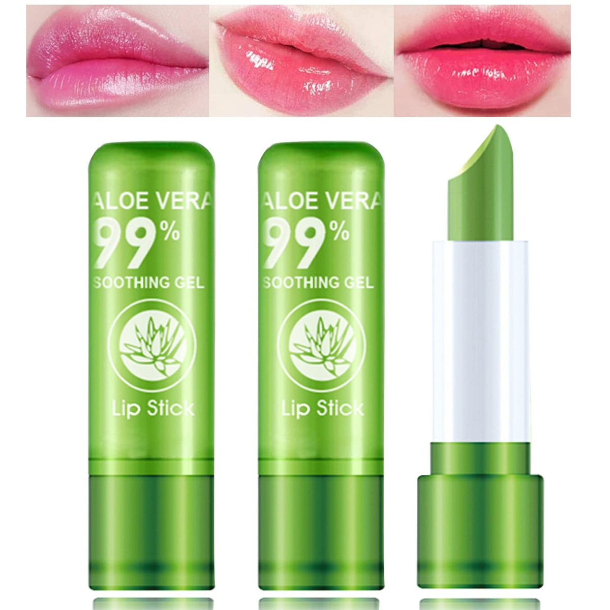Color Changing Aloe Vera Lipstick Set - Moisturizing Lip Gloss & Lip Balm