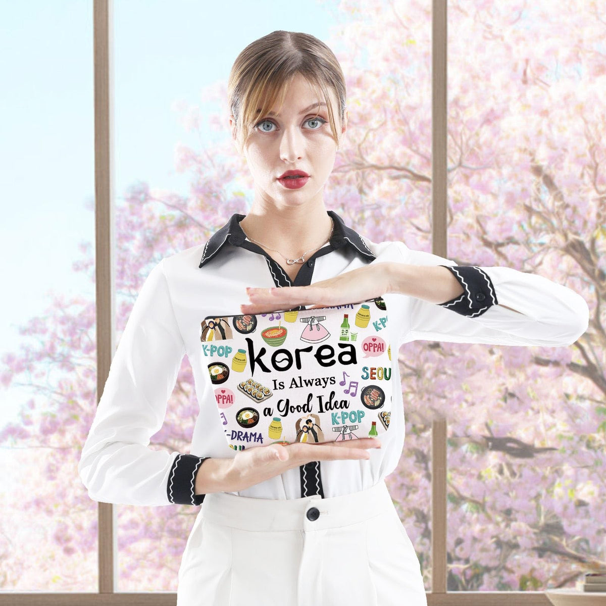 Korea Travel Cosmetic Bag - Souvenir Gift, Canvas, Portable Organizer