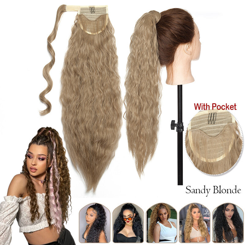 Mega Thick Wrap-On Ponytail Extensions - Natural Human Hair, Curly Wavy Straight