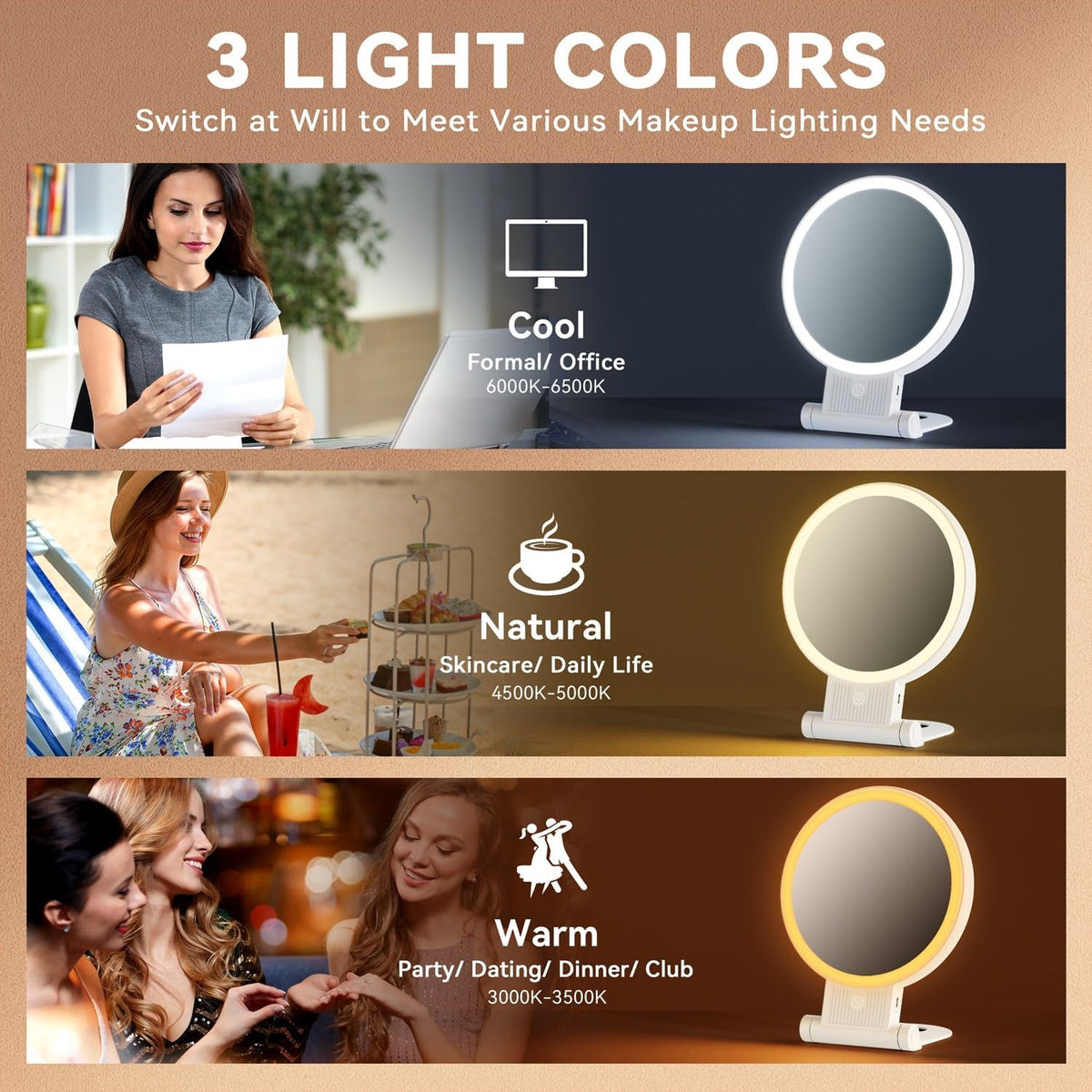 Double Sided Lighted Makeup Mirror with 30X Magnification and Dimmable Brightness