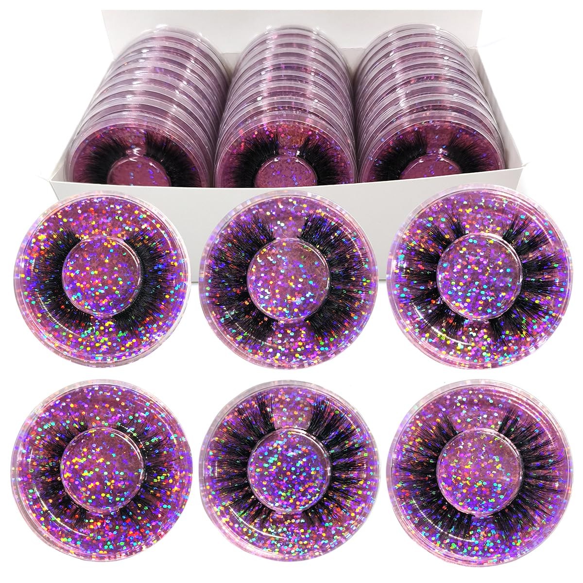 False Eyelashes Pack of 30 Natural Look Reusable Faux Mink Style Purple