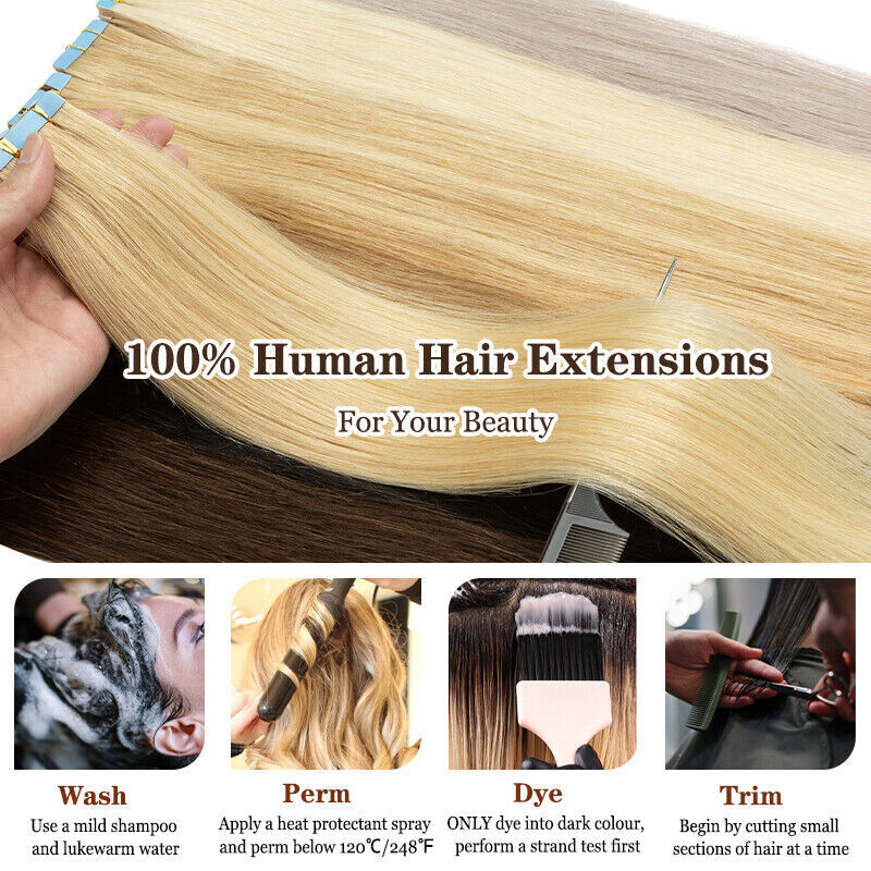 Russian Tape in Remy Hair Extensions Full Head - 100% Human Hair Skin Weft