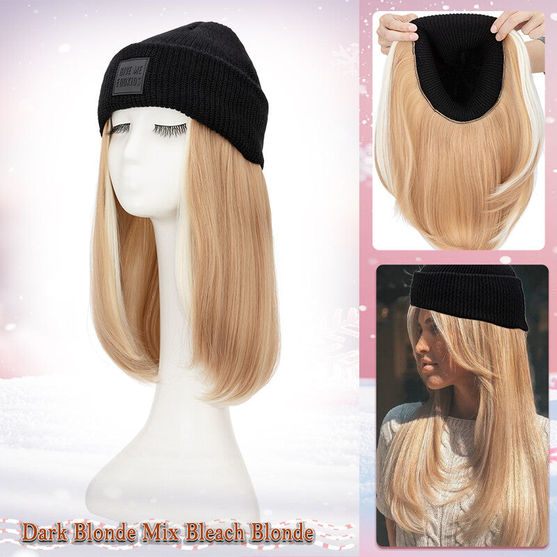 Unisex Wavy Long Hair Beret Cap with Synthetic Hair - Casual Hat Wig