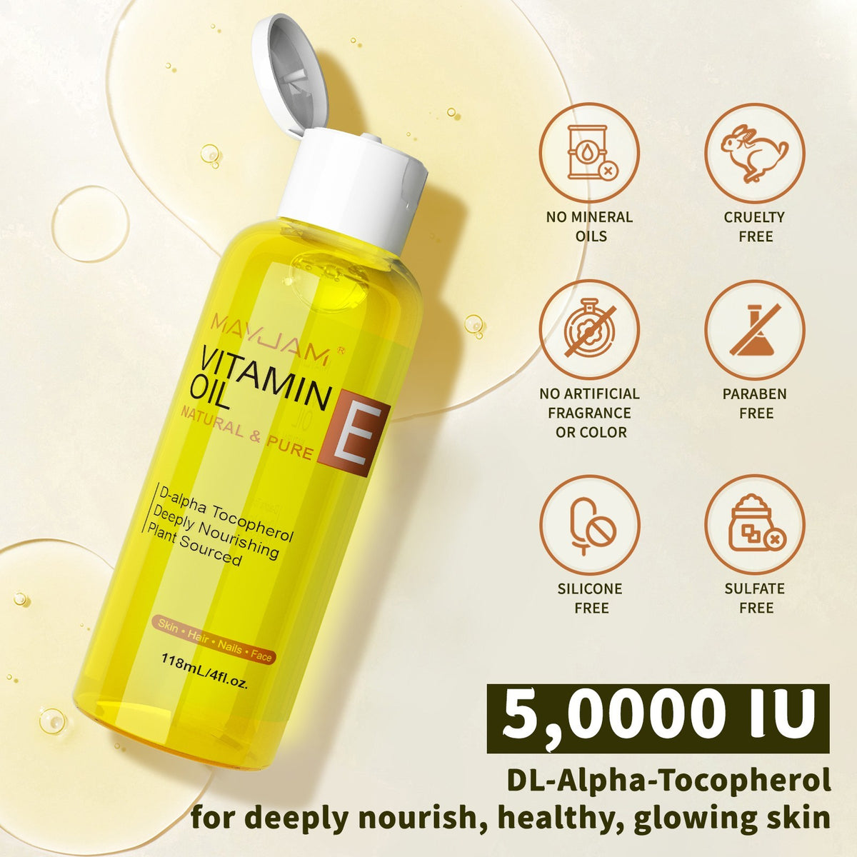 Organic Vitamin E Oil 4 oz for Skin Hair & Nails