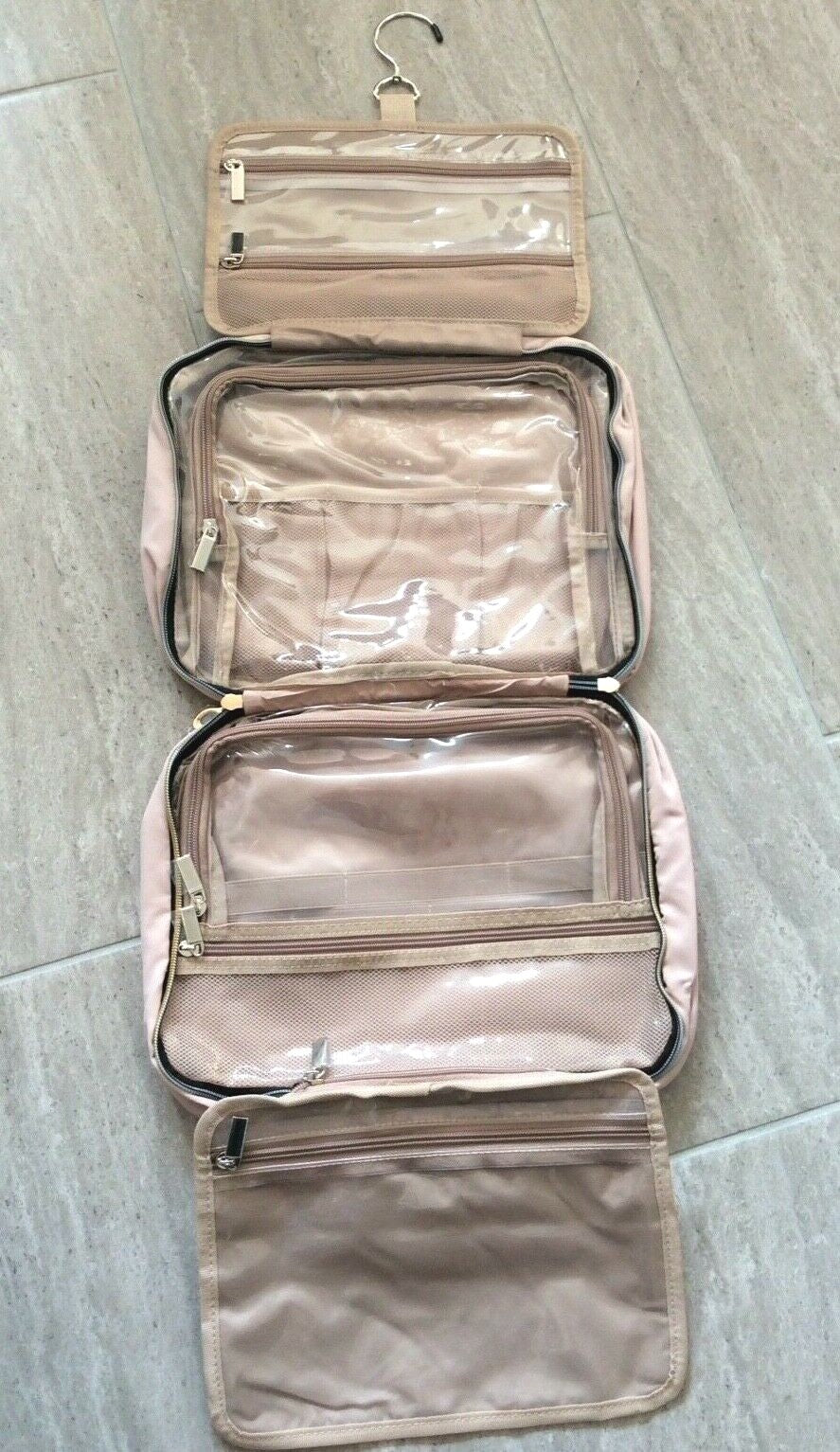 Large Travel Cosmetic Organizer Bag with Hanging Hook - Pink, 4 Sections