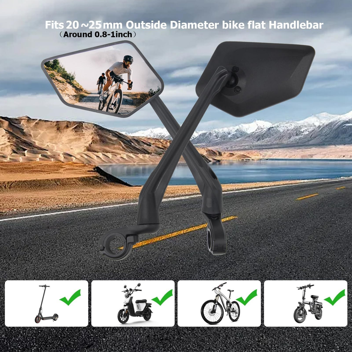 360° Rotatable Bicycle Mirror Handlebar Mount for E-Bikes & Mountain Bikes