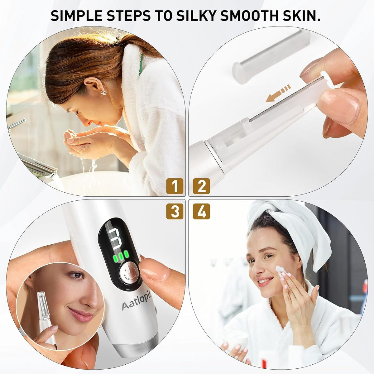 Sonic Dermaplane Razor for Women Facial Exfoliation & Painless Grooming - 3 Speeds, 8 Blades