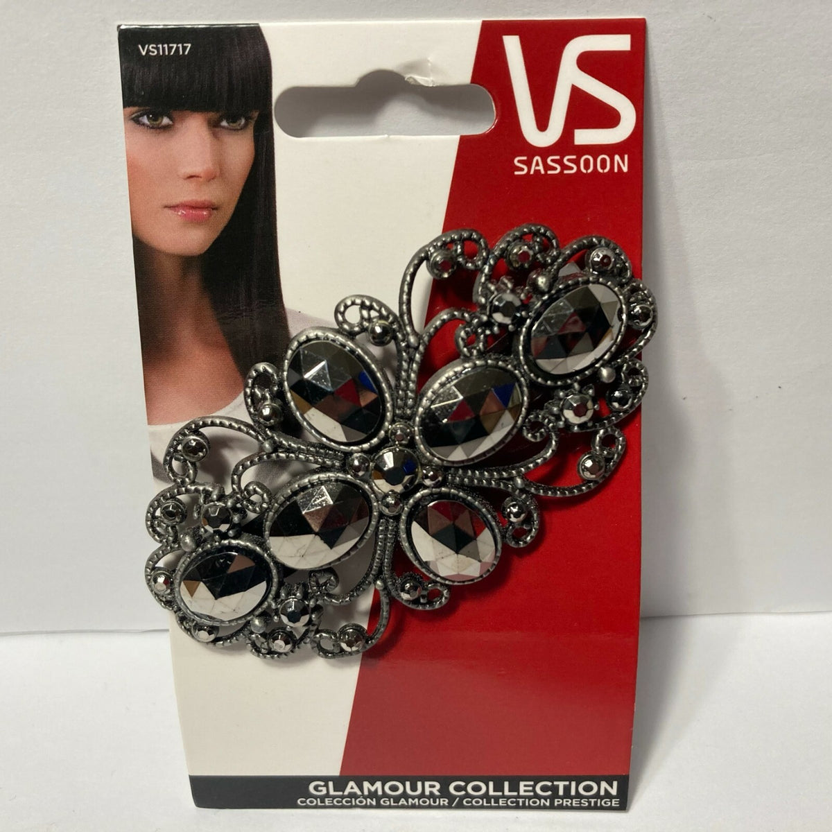Vidal Sassoon Glamour Collection Hair Clip Gun Metal Grey Bling 3 Inch
