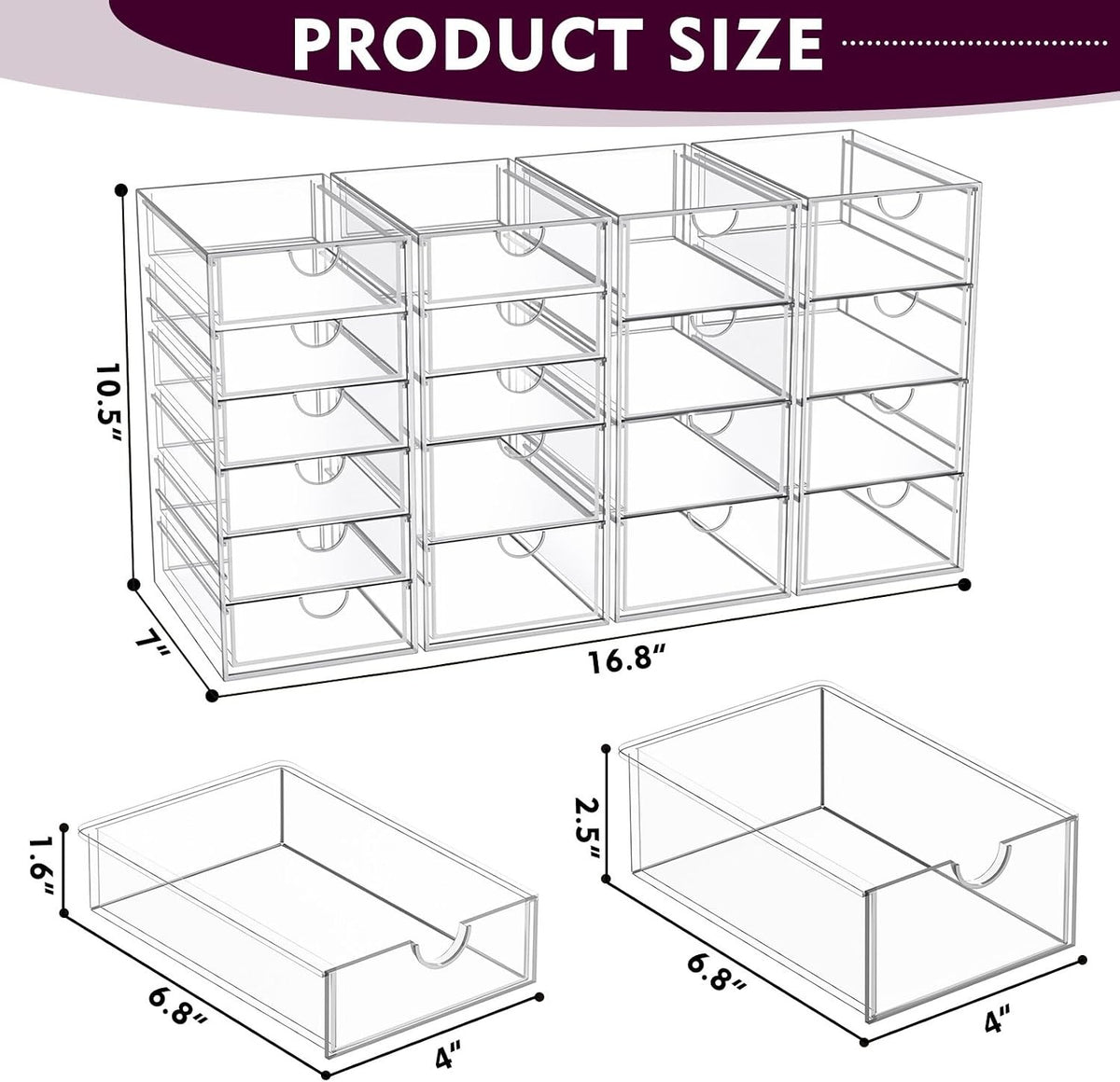 Acrylic Makeup Organizer with 19 Drawers, Multi-Use Storage Bin Set