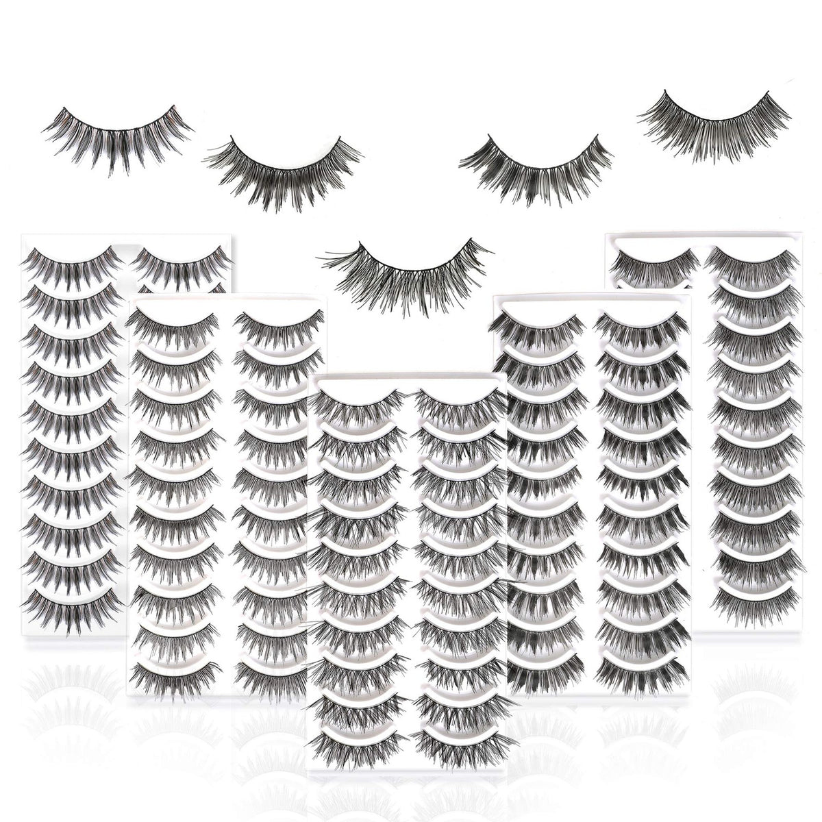 50 Pairs False Eyelashes Set - Natural, Wispy & Volume Styles for Makeup