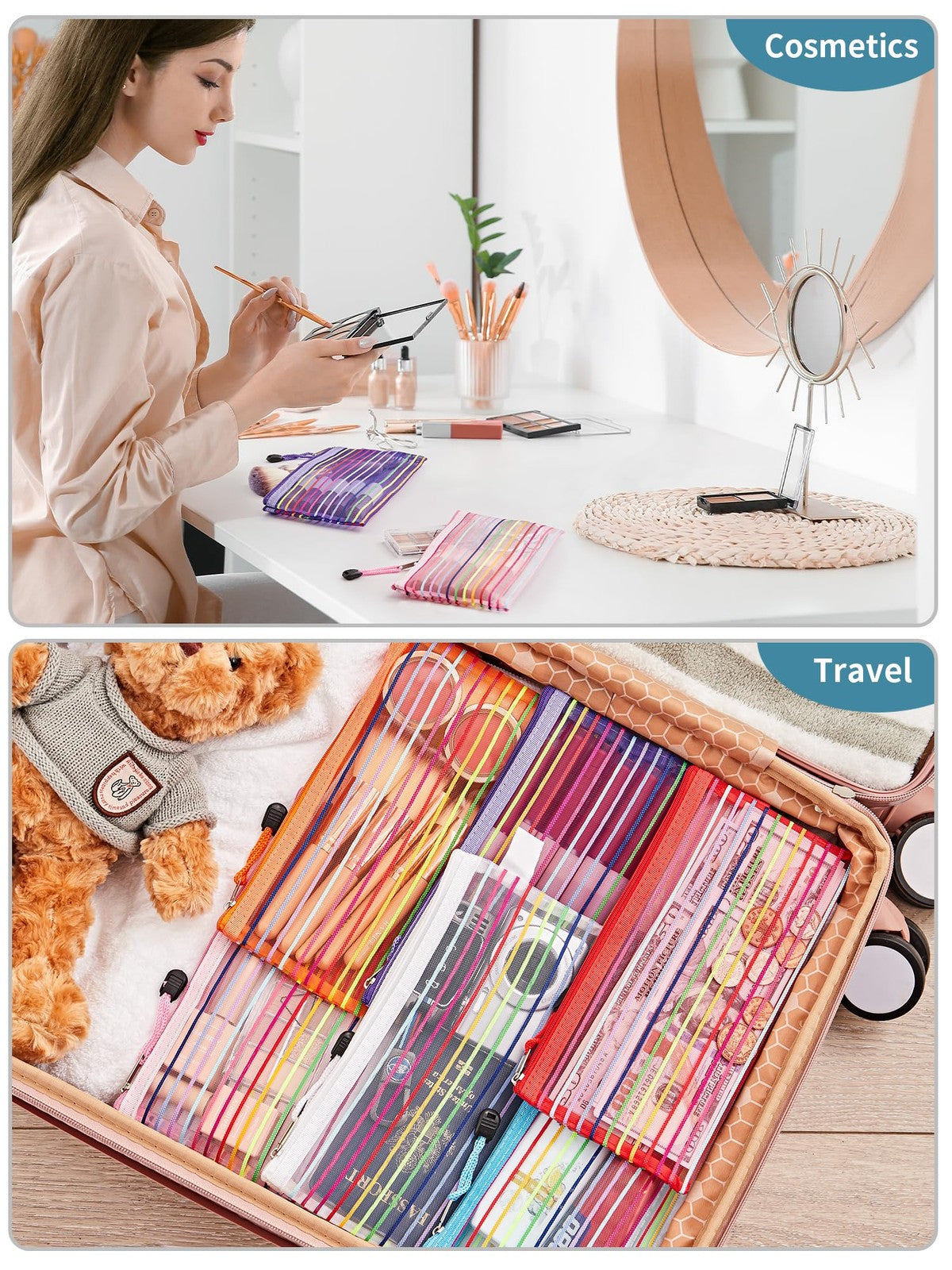 80 Pcs Mesh Zipper Pouches Bulk Storage Bags for Organization - 10 Colors