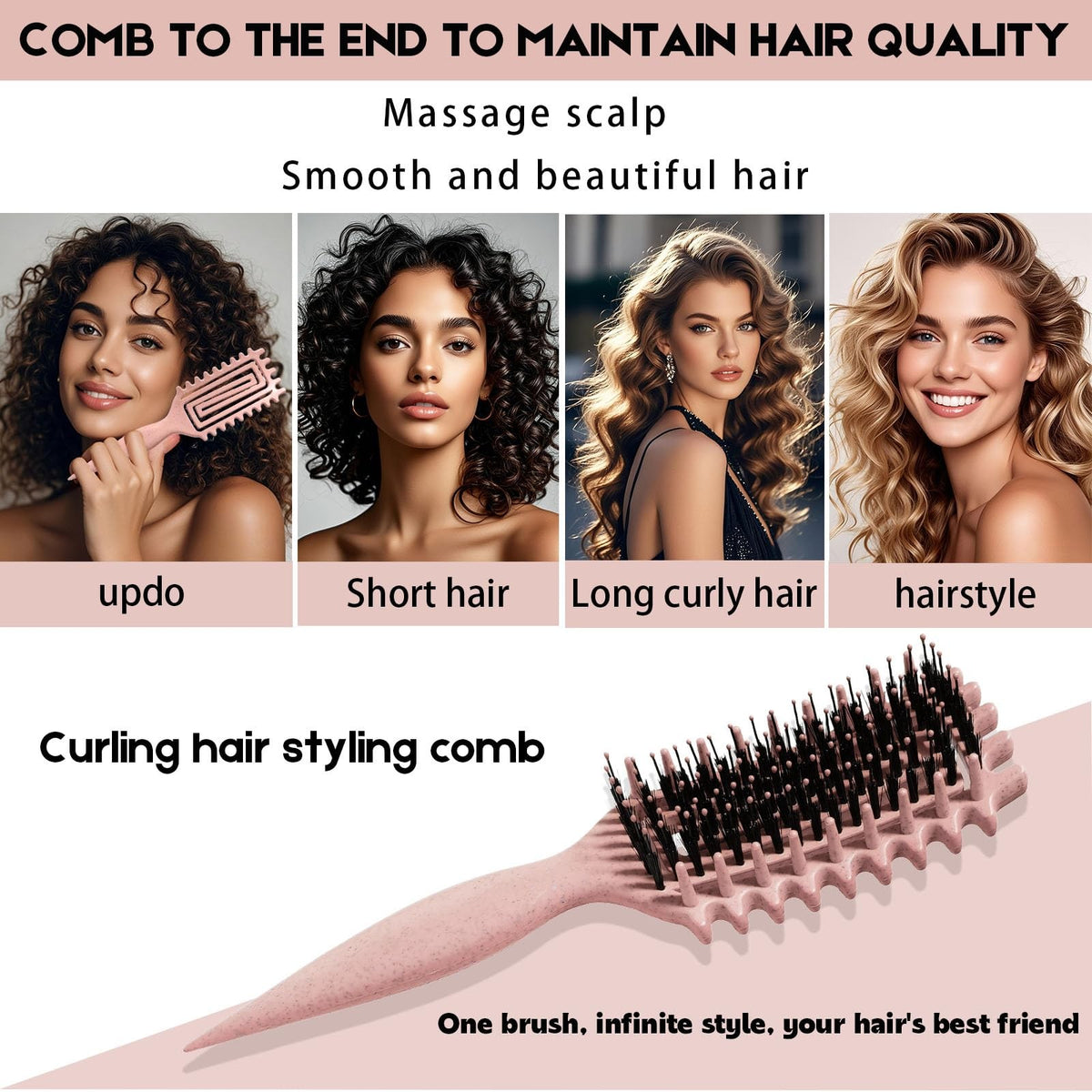 Pink Curly Hair Brush for Detangling & Curl Definition - Matte Finish