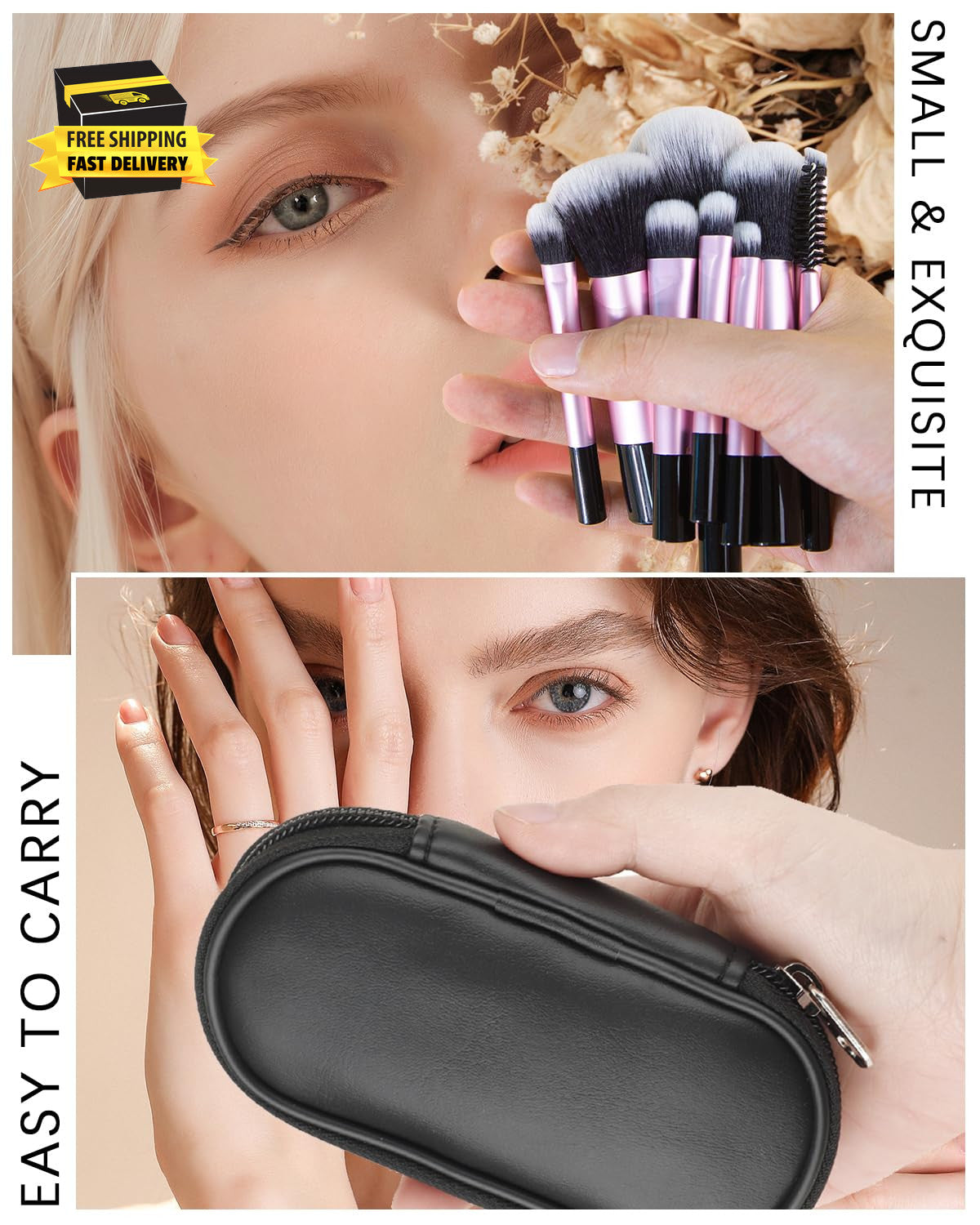 Travel Makeup Brush Set 10 Pcs Mini Makeup Brushes with Pouch
