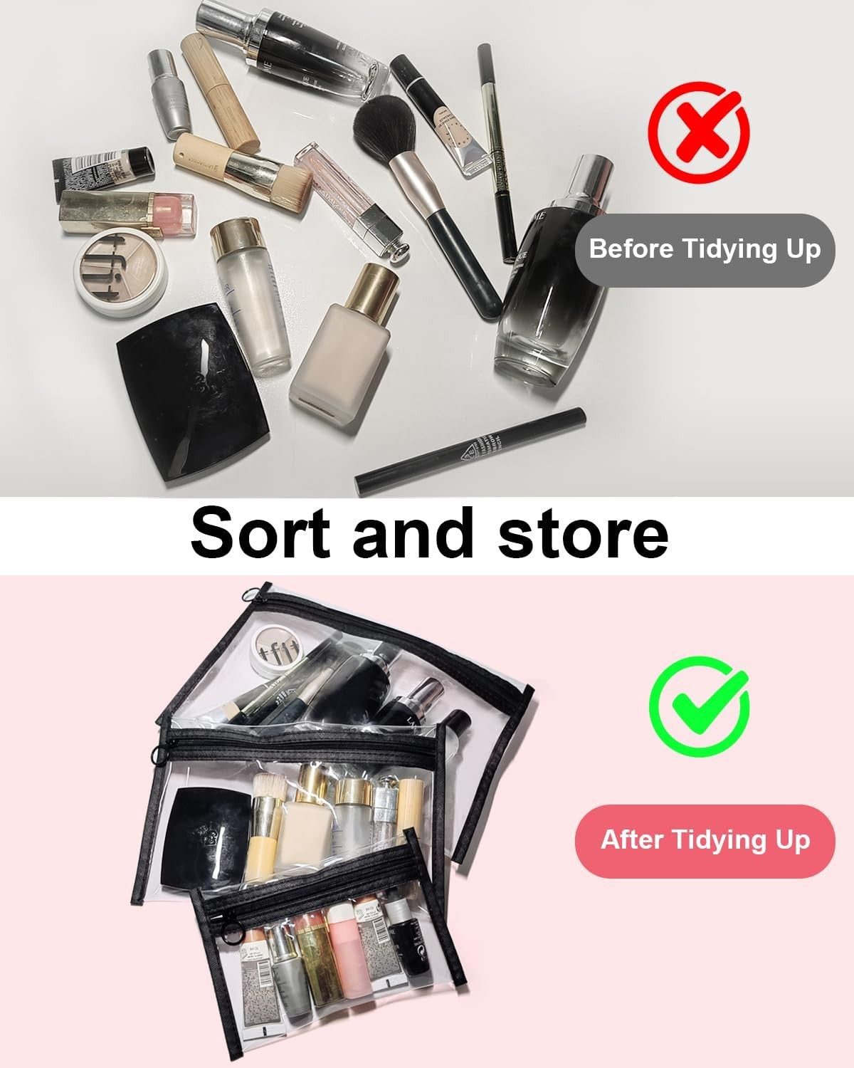 Clear Cosmetic Toiletry Bags Set - 3 Sizes Travel Organizer with Zipper