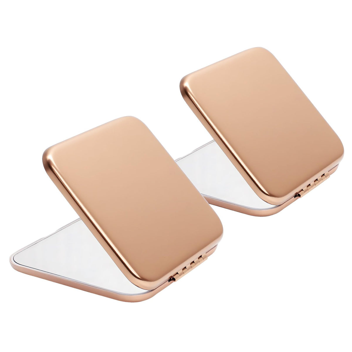 Portable Metal Square Makeup Mirror with 1X/2X Magnification - Rose 2 Pack