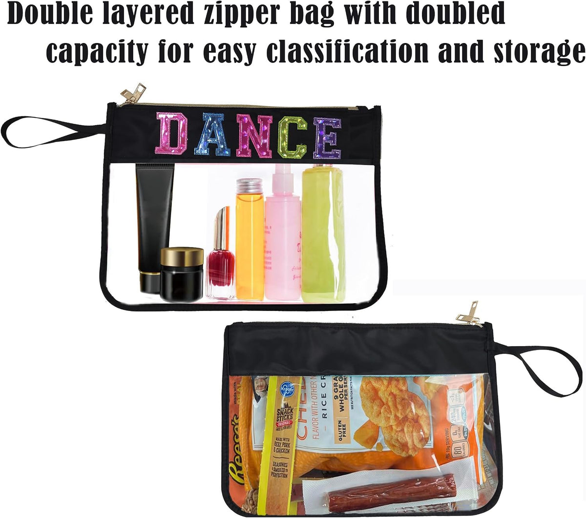 Clear Makeup Bag with Letter Patch Waterproof Travel Cosmetic Pouch