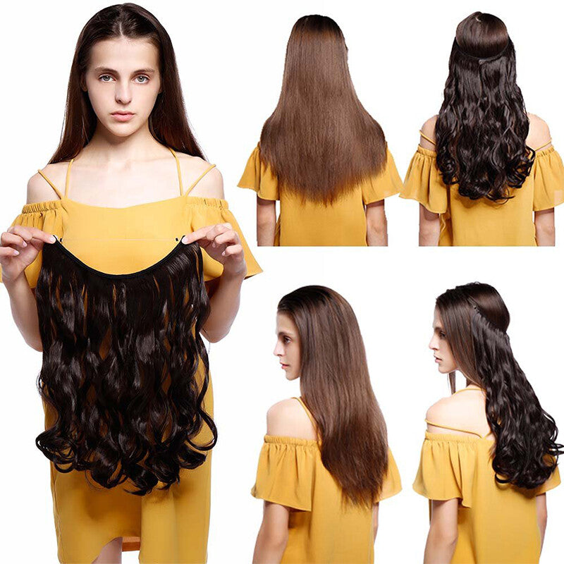 Invisible Wire Hair Extensions Full Head Curly Synthetic Hair with Nano Rings