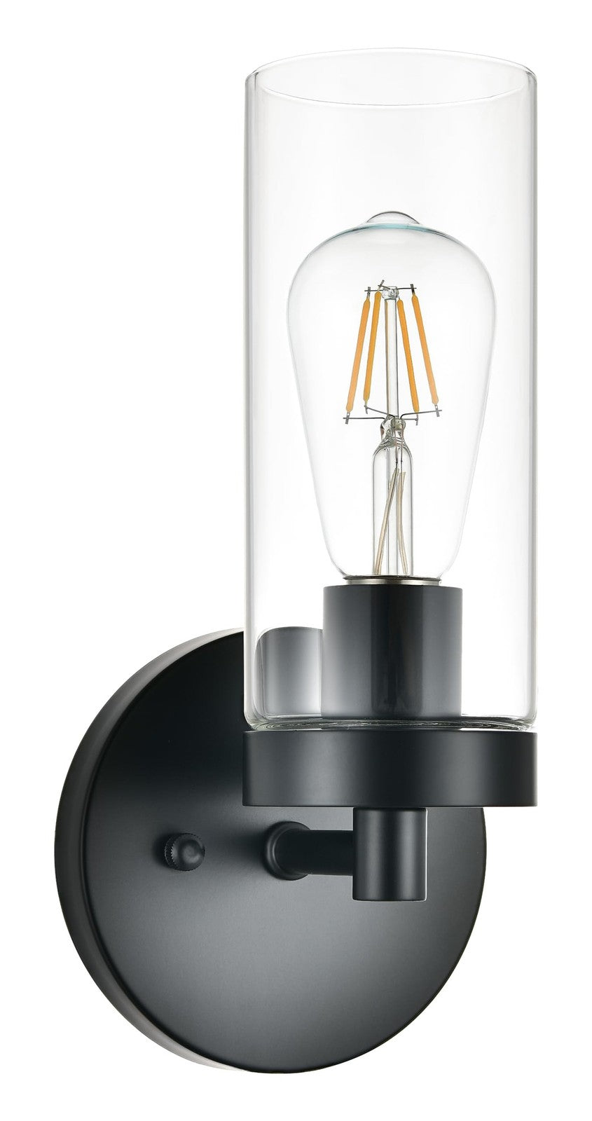 Matte Black Indoor Wall Sconce with Clear Glass Shade - Modern Vanity Light
