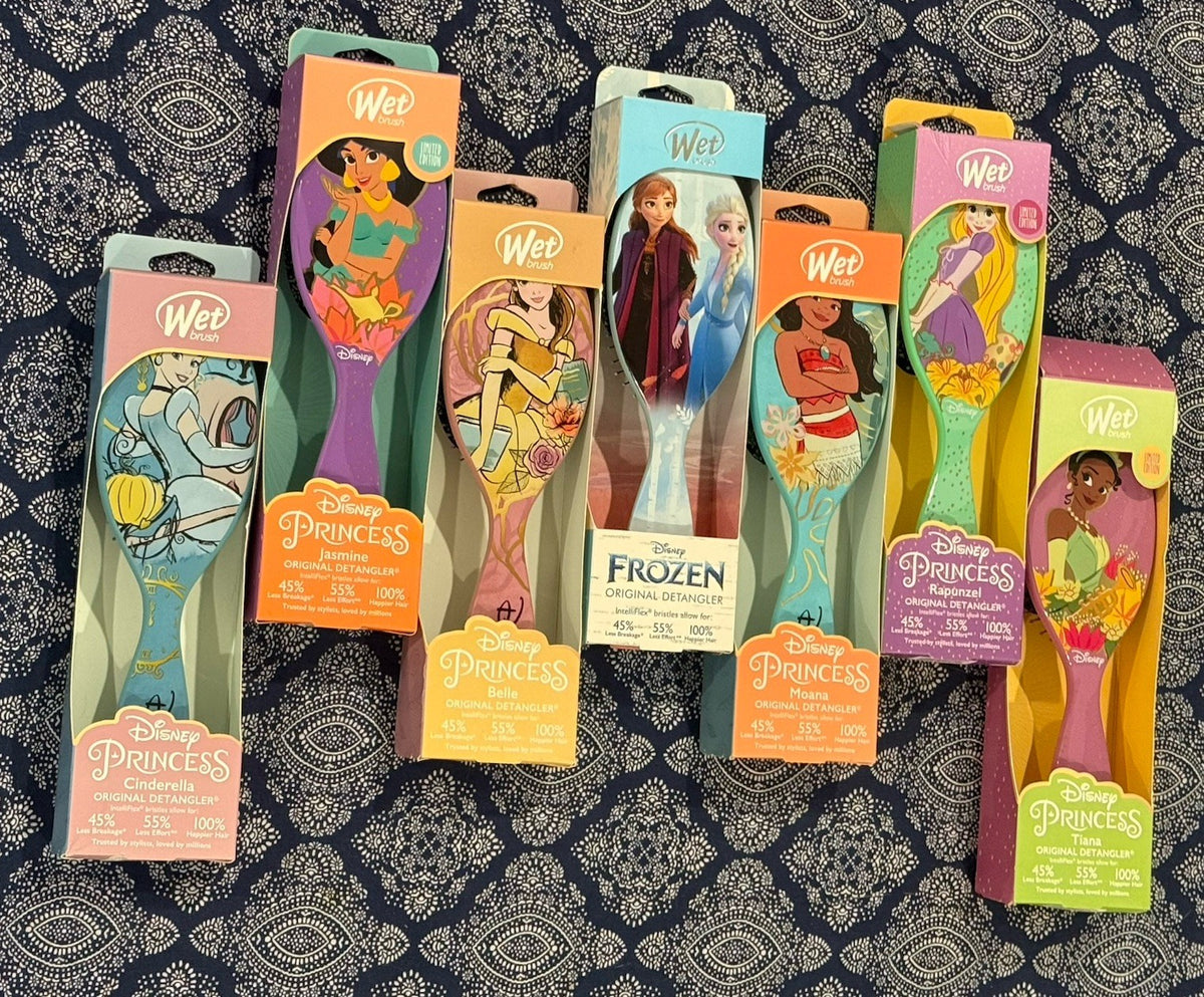 Disney Princess Wet Brush Set - Ariel, Belle, Jasmine, Cinderella, Tiana, Moana, Frozen