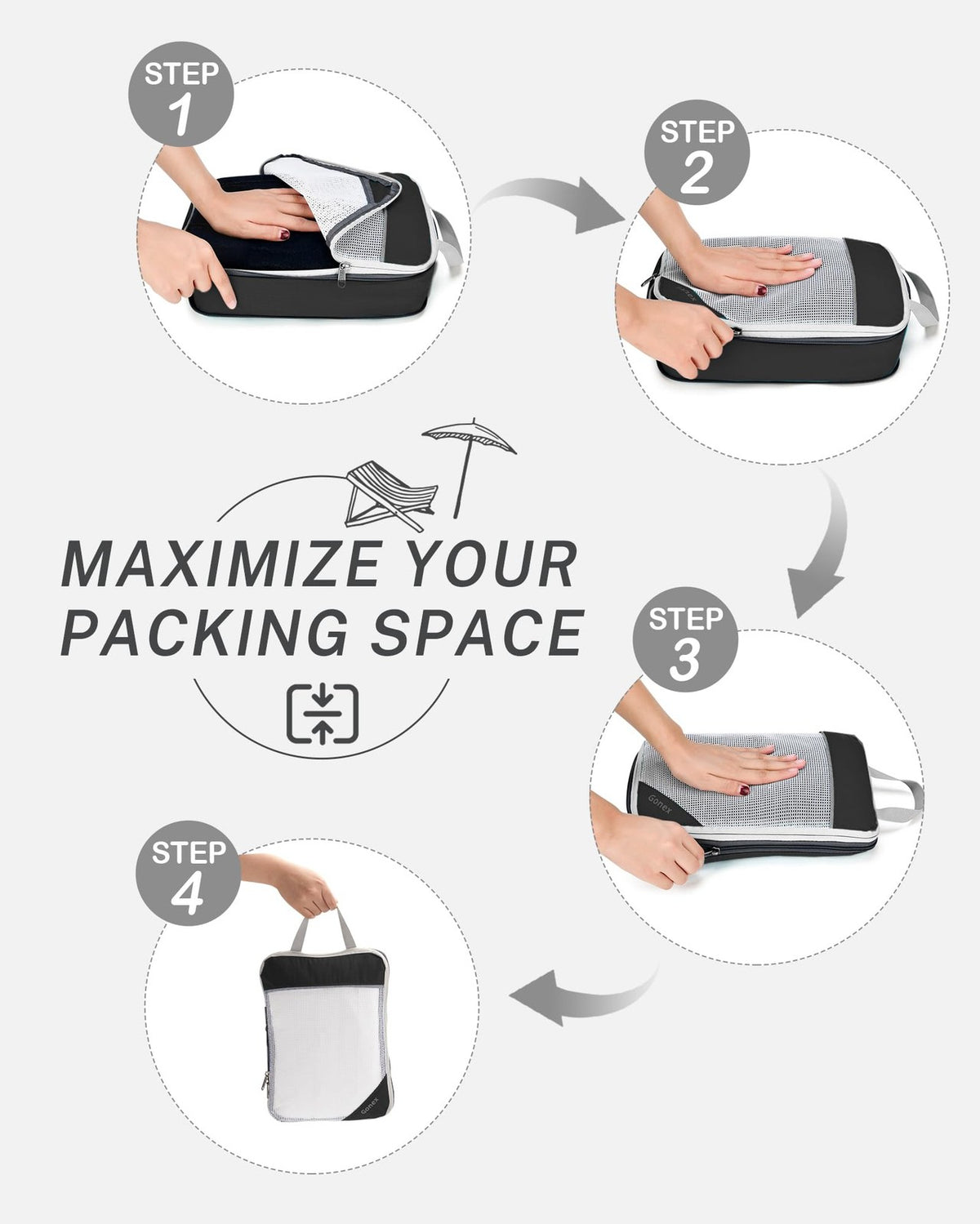 Gonex 6-Piece Packing Cubes Set with Laundry Bag – L, M, S, XS, Slim