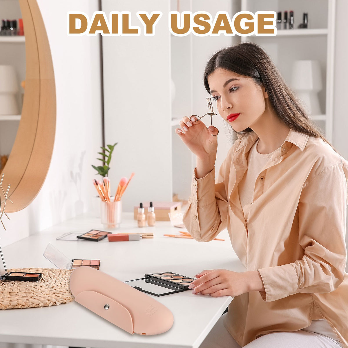 Silicone Makeup Brush Holder Travel Cosmetic Bag with Magnetic Closure - Yellow