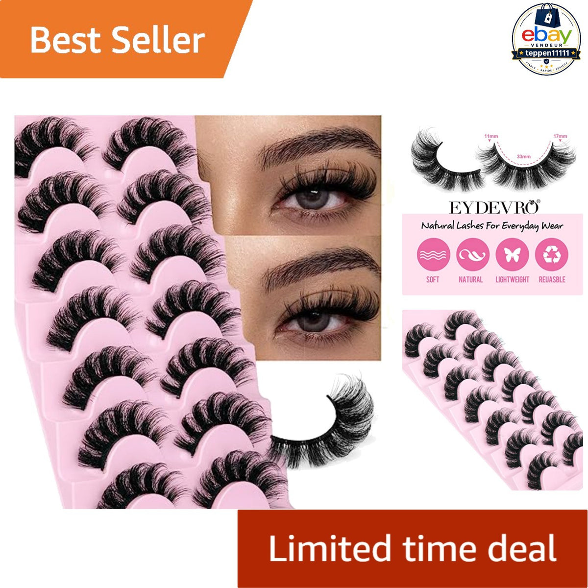 False Eyelashes D Curl Wispy 7 Pairs Natural Look Mink Lashes