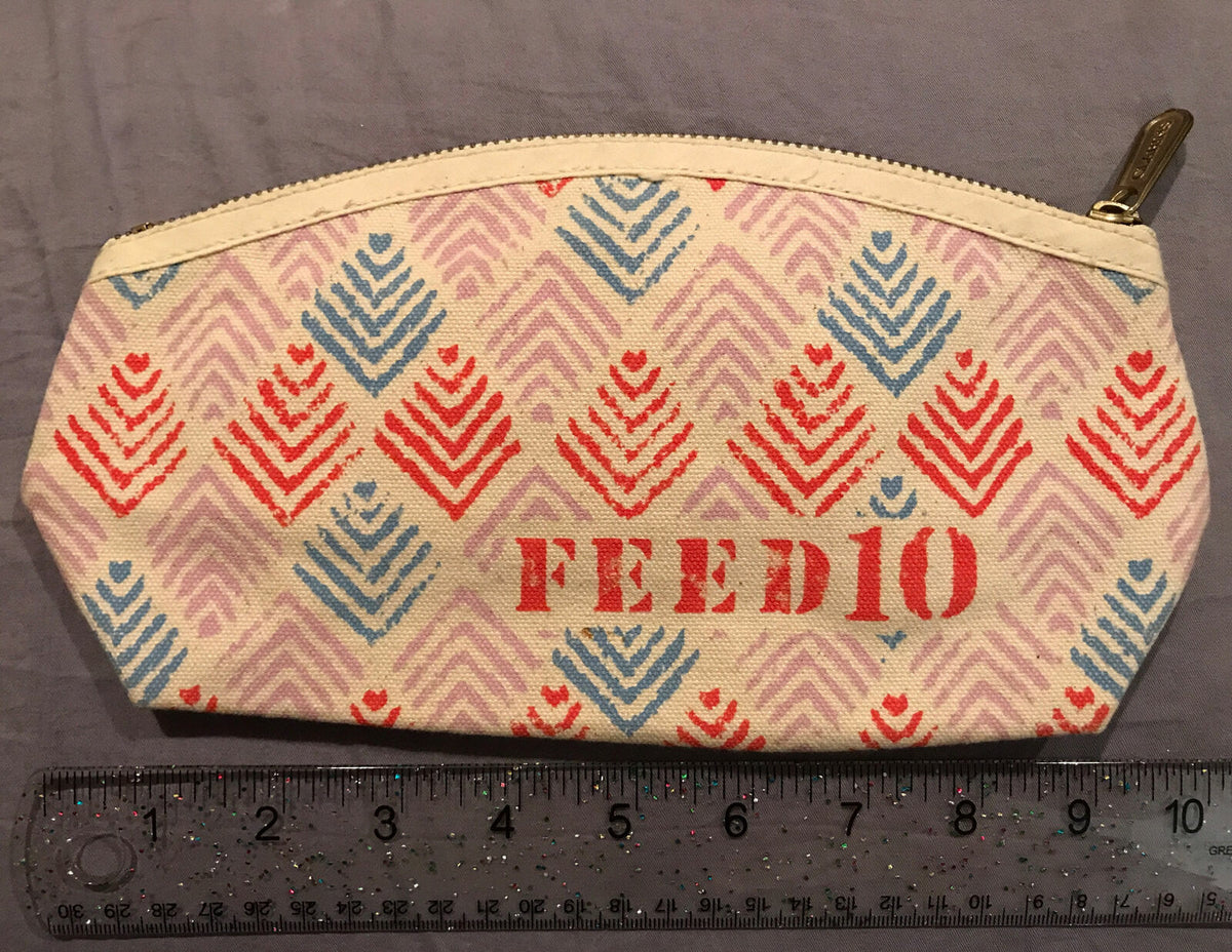 Canvas Makeup Bag Purse with Folk Print - Zippered Cosmetic Organizer