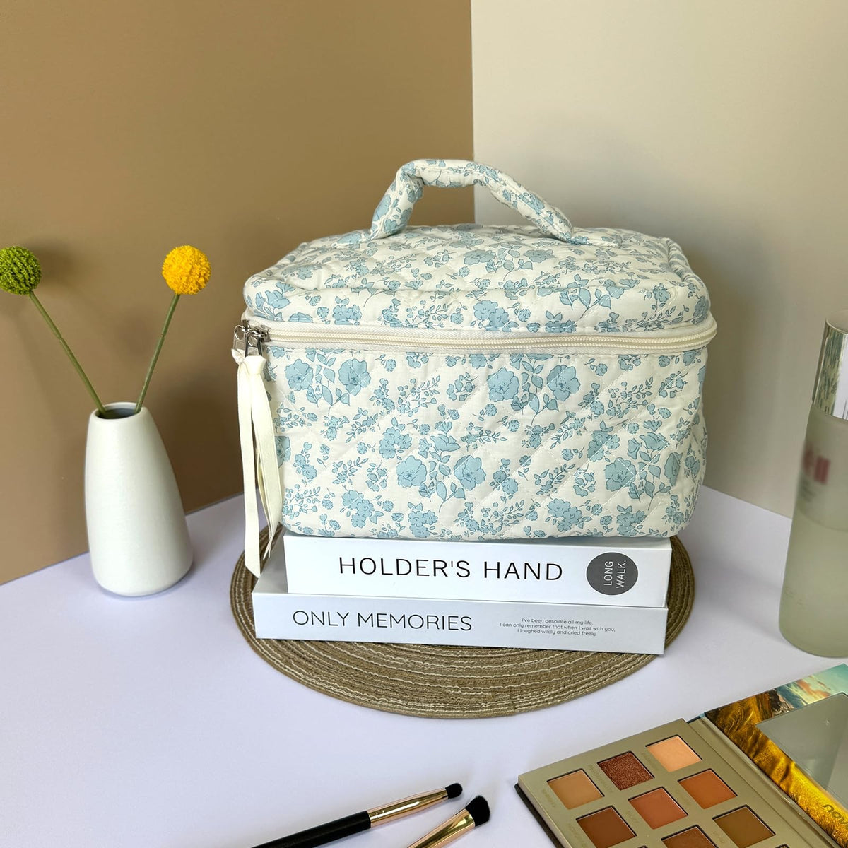 Large Travel Quilted Makeup Bag - Cosmetic Organizer & Toiletry Pouch
