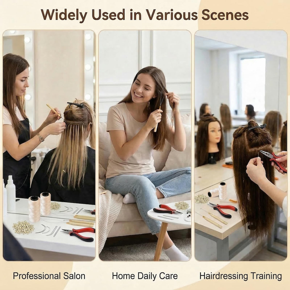 Hair Extensions Tool Kit: 200 Pcs Silicone Lined Micro Links Beige