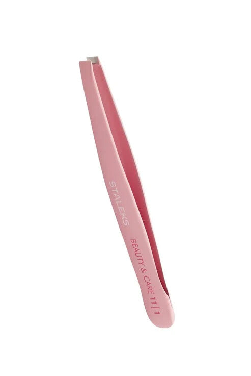 Eyebrow Tweezers with Slanted Edges - Pink Stainless Steel, Precision Grooming