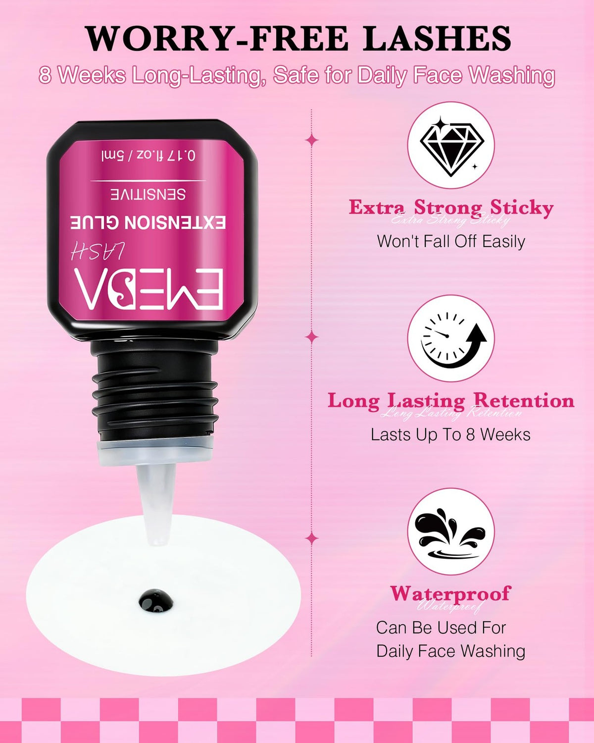 Eyelash Extension Glue - Sensitive, Extra Strong Hold, 8 Weeks, 1 Sec Dry
