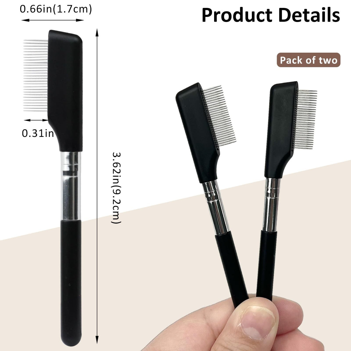 2 Pack Eyelash Separator Brush, Compact Metal Comb for Eyelash & Eyebrow Grooming