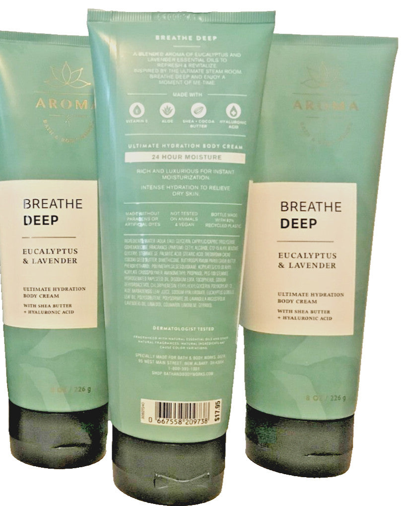 AROMA BREATHE DEEP EUCALYPTUS LAVENDER BODY CREAM 8 OZ BATH WORKS 3