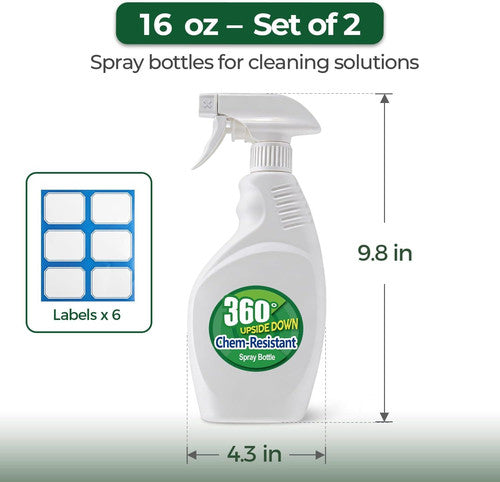 16 oz Plastic Spray Bottles for Cleaning & Gardening - 2 Pack