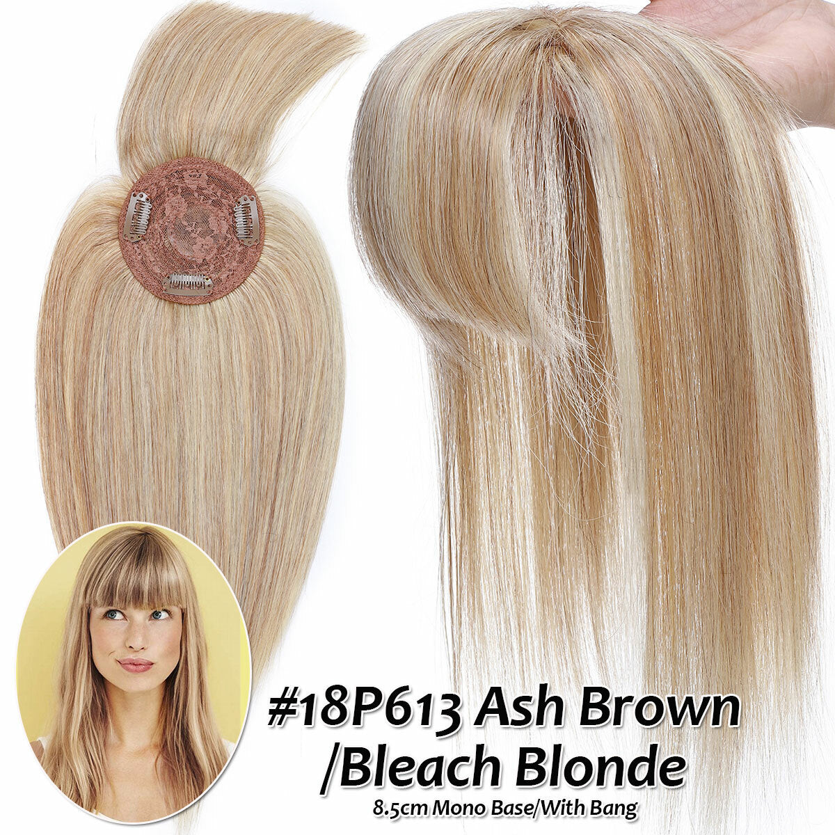 Remy Human Hair Topper with Bangs - Clip-In Hairpiece for Thinning Hair