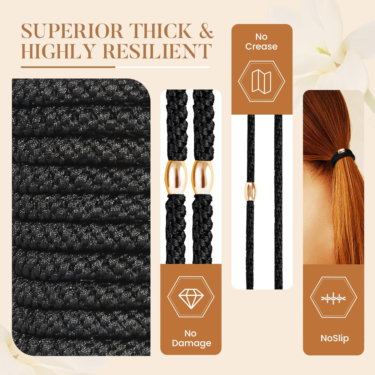 FORENEE 10Pcs Hair Ties No Damage - Black 1 Count (Pack of 10),