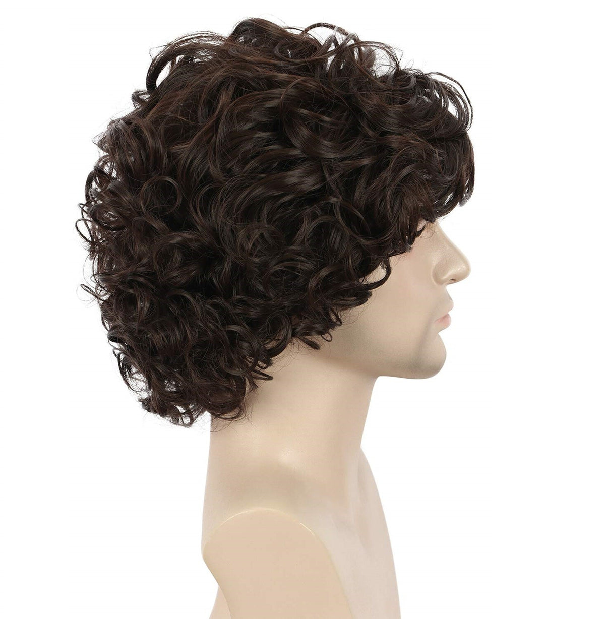 Men Short Curly Brown Wig Fluffy Synthetic Hair for Daily Wear