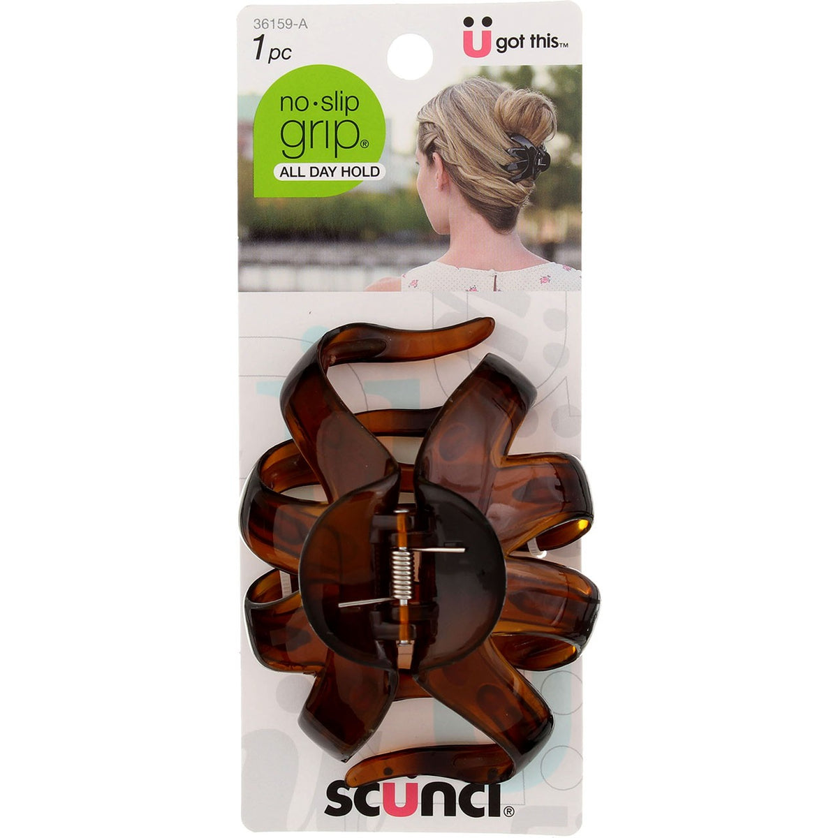 4 Pack Scunci No Slip Grip Jaw Clip, Brown