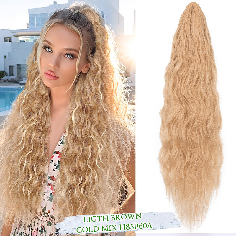 Drawstring Ponytail Hair Extension with Layered Wavy Texture - Thick & Natural-Looking