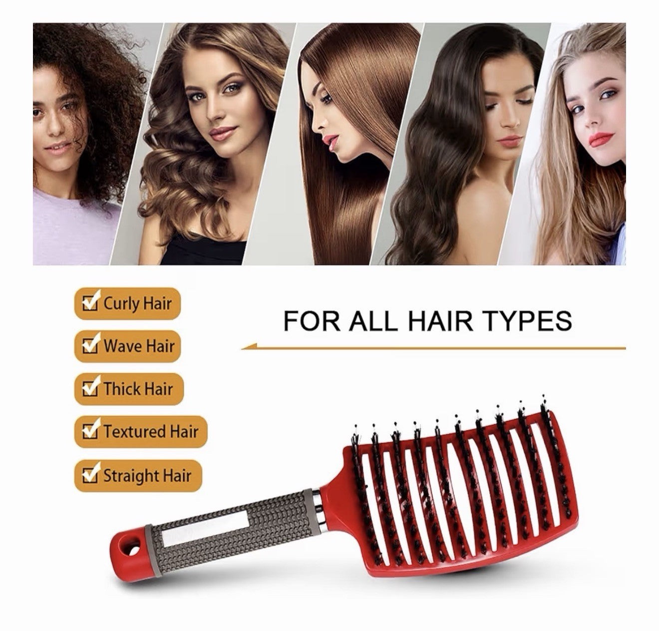 2-Pack Curved Vented Detangling Hair Brushes for Wet & Dry Hair - Pink