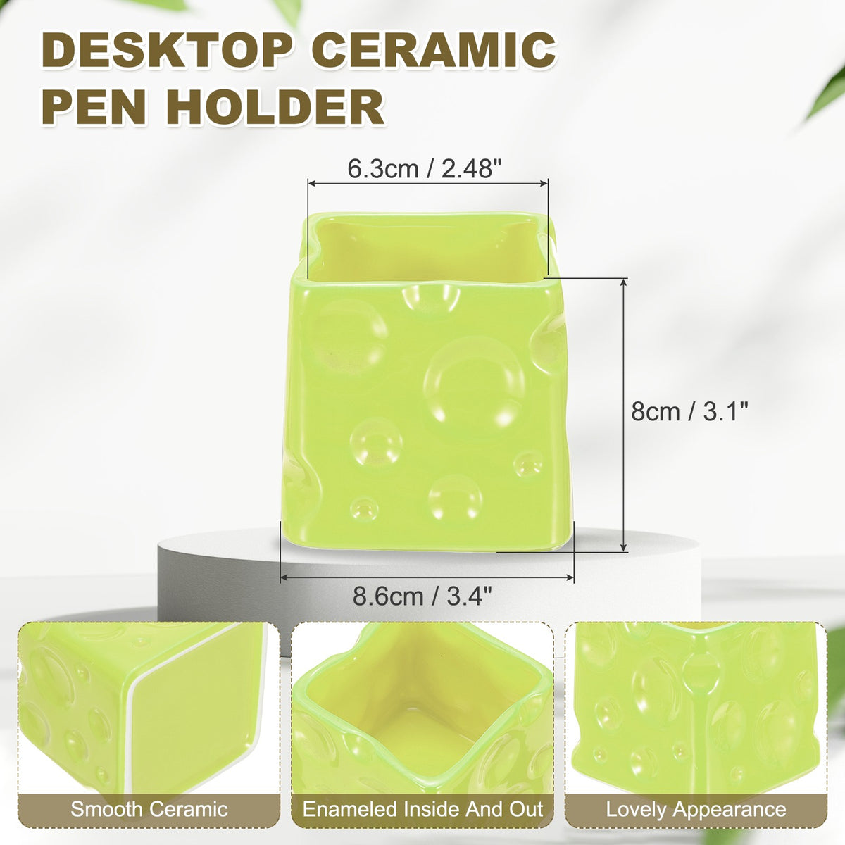 Ceramic Makeup Brush Organizer - Fruit Green, 3 Inch Cosmetic Holder