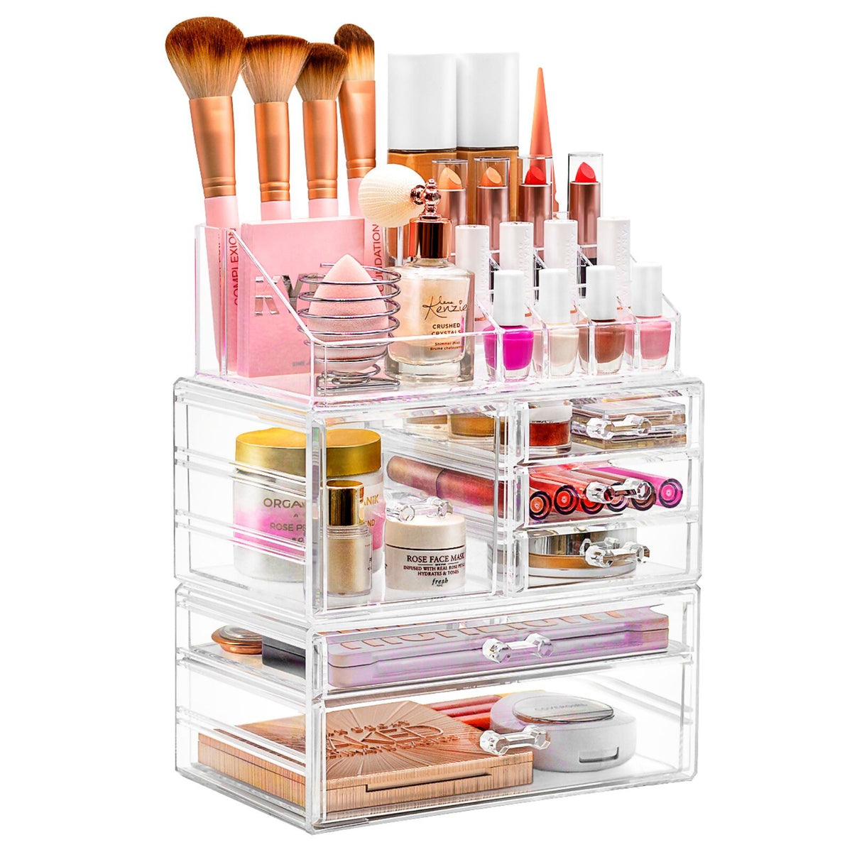 Clear Makeup Organizer Set - 3-Piece Cosmetic Storage for Vanity & Bathroom