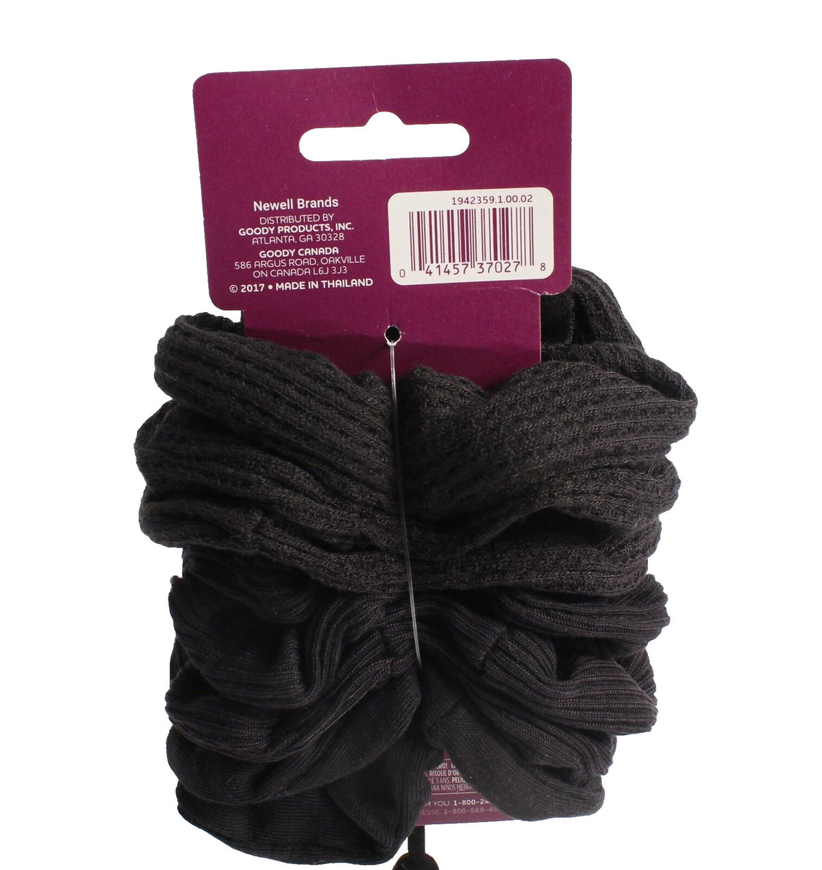 6 Black Hair Scrunchies Waffle Fabric Goody Ouchless Pack NEW