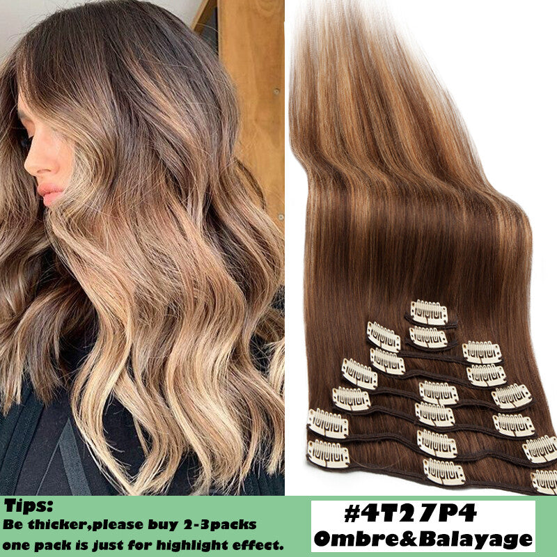 Full Head 8-Piece Clip-In Human Hair Extensions - Multiple Colors & Lengths